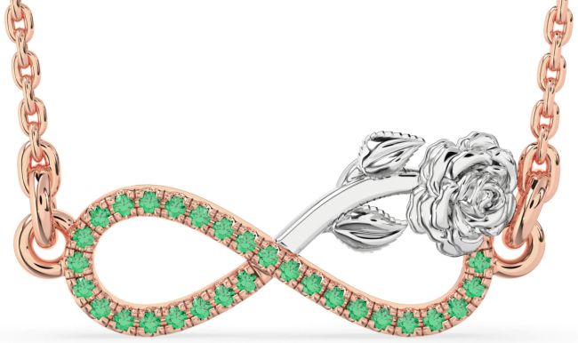 Emerald Rose Gold Silver Infinity Flower Necklace