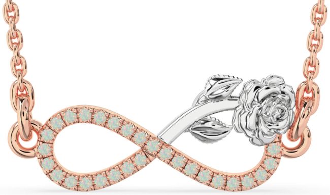 Opal Rose Gold Silver Infinity Flower Necklace