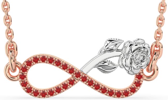 Ruby Rose Gold Silver Infinity Flower Necklace