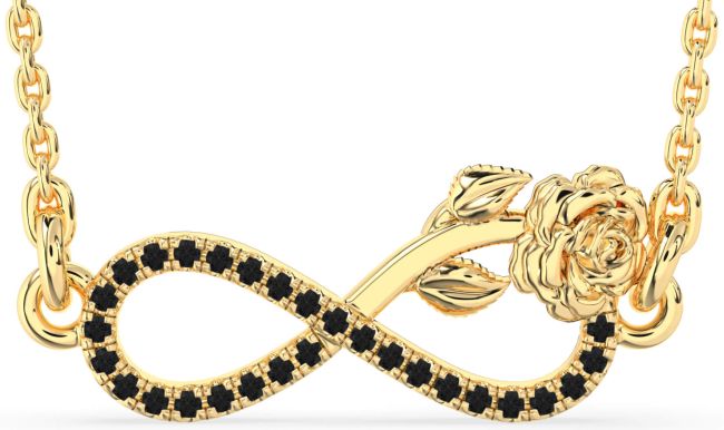 Black Diamond Gold Infinity Flower Necklace