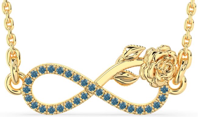 Blue Diamond Gold Infinity Flower Necklace