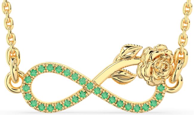 Emerald Gold Infinity Flower Necklace