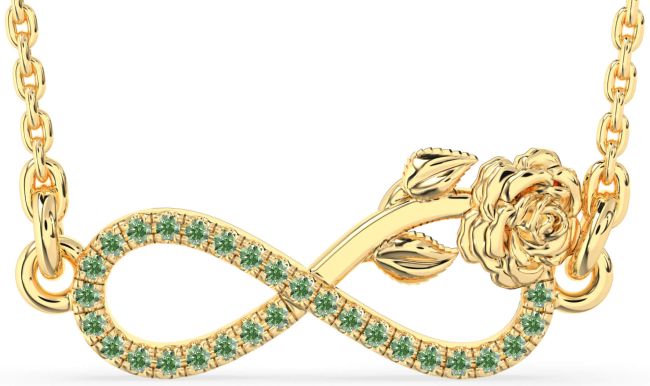 Green Diamond Gold Infinity Flower Necklace