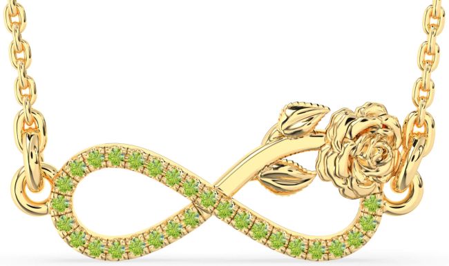 Peridot Gold Infinity Flower Necklace