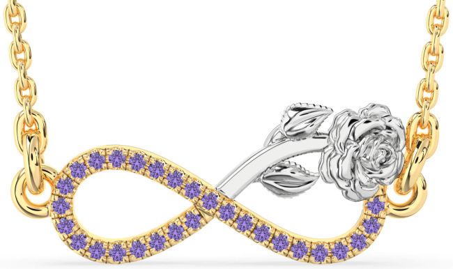 Alexandrite Gold Silver Infinity Flower Necklace