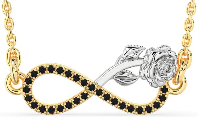 Black Diamond Gold Silver Infinity Flower Necklace