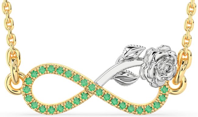 Emerald Gold Silver Infinity Flower Necklace