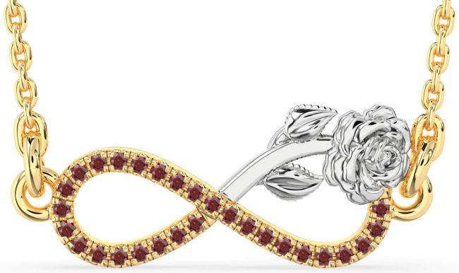 Garnet Gold Silver Infinity Flower Necklace
