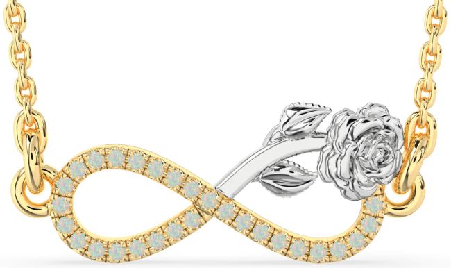 Opal Gold Silver Infinity Flower Necklace