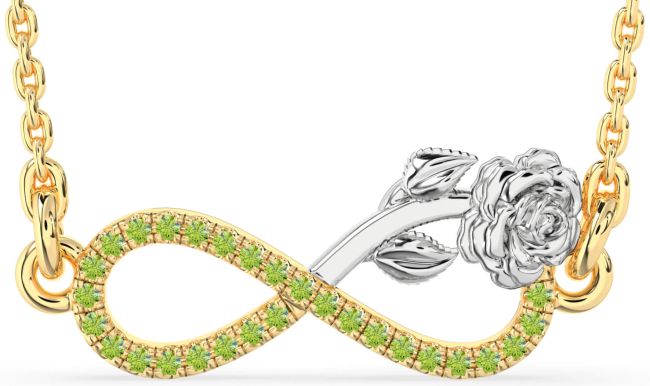 Peridot Gold Silver Infinity Flower Necklace