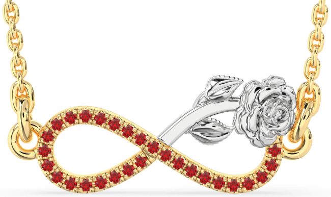 Ruby Gold Silver Infinity Flower Necklace