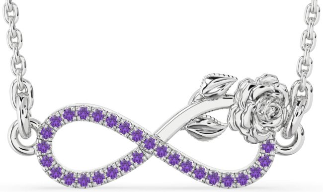 Amethyst Silver Infinity Flower Necklace