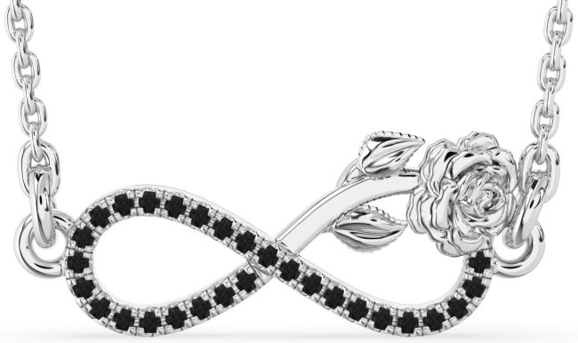 Black Diamond Platinum Infinity Flower Necklace