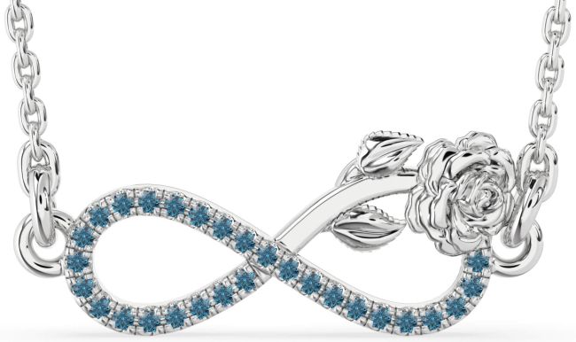 Blue Diamond Platinum Infinity Flower Necklace