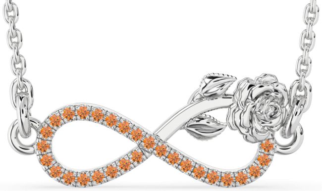 Citrine Platinum Infinity Flower Necklace