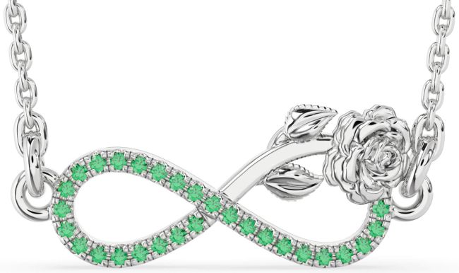 Emerald Platinum Infinity Flower Necklace