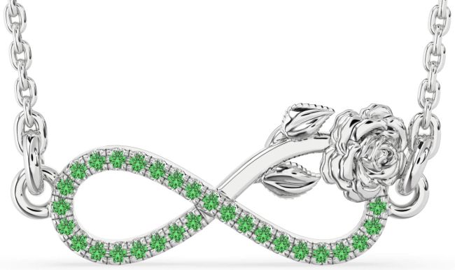 Green Sapphire Silver Infinity Flower Necklace
