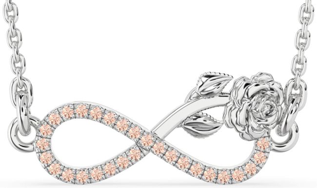 Morganite Silver Infinity Flower Necklace