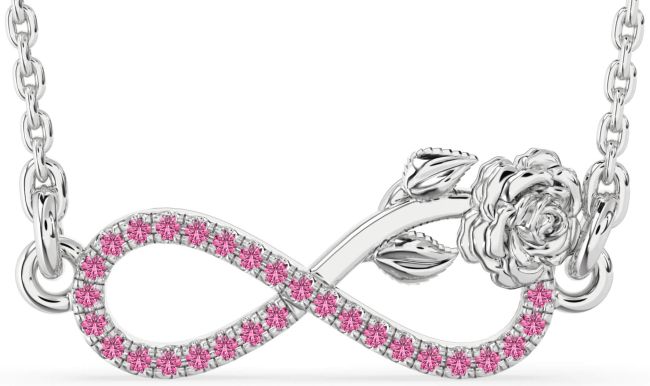Pink Sapphire Silver Infinity Flower Necklace