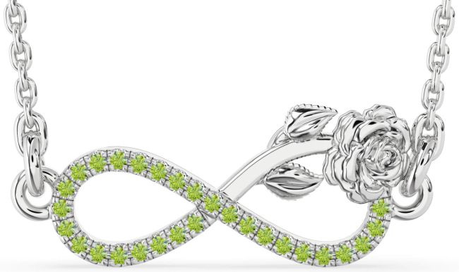 Peridot Silver Infinity Flower Necklace