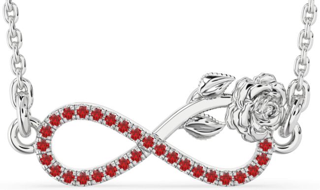 Ruby Platinum Infinity Flower Necklace