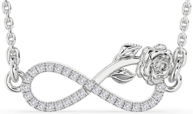 Salt & Pepper Diamond Platinum Infinity Flower Necklace