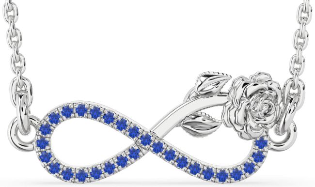Blue Sapphire Silver Infinity Flower Necklace
