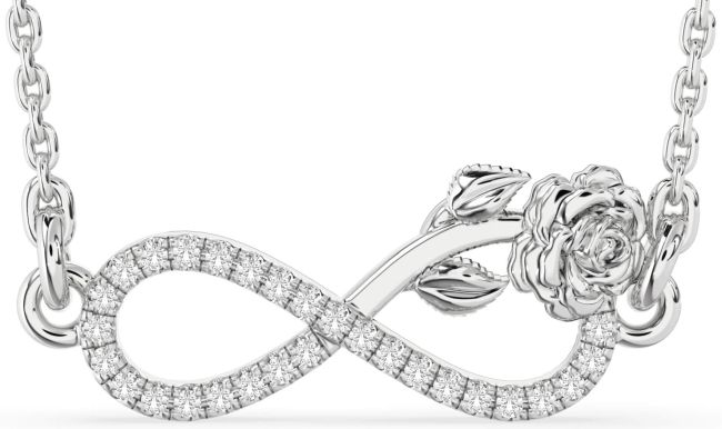 White Sapphire Platinum Infinity Flower Necklace