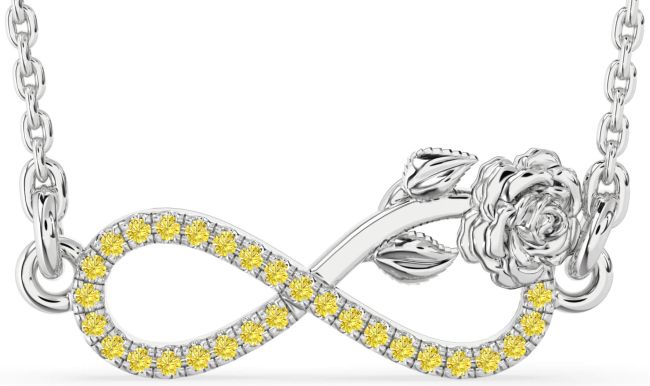 Yellow Diamond Platinum Infinity Flower Necklace