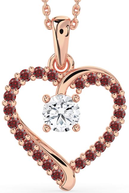 Diamond & Garnet Rose Gold Silver Heart Necklace