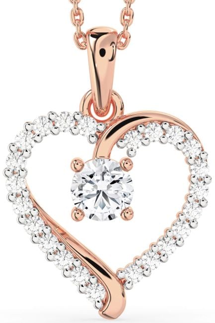 Diamond Rose Gold Silver Heart Necklace