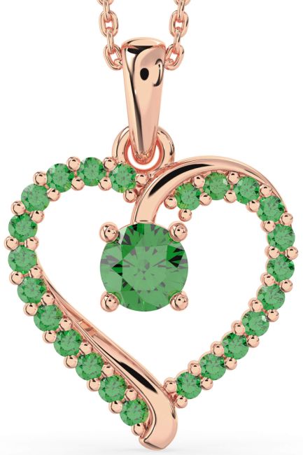 Emerald Rose Gold Silver Heart Necklace