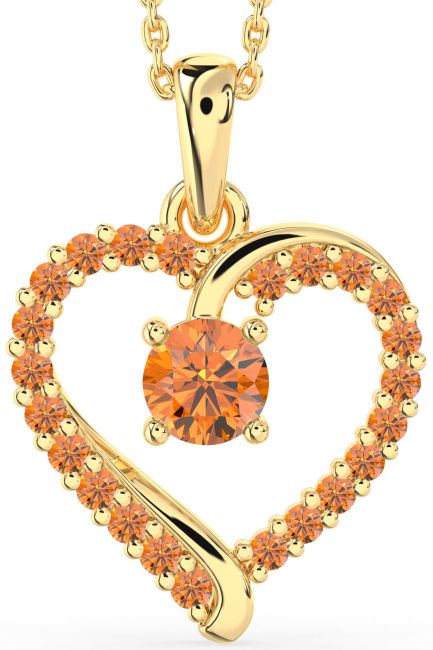 Citrine Gold Silver Heart Necklace