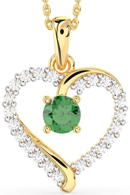 Diamond & Emerald Gold Silver Heart Necklace
