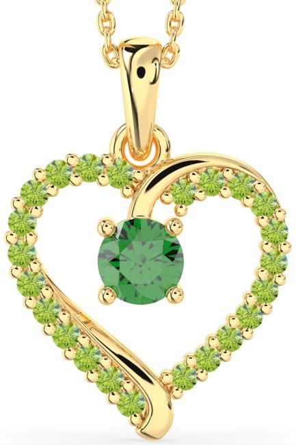 Emerald & Peridot Gold Silver Heart Necklace