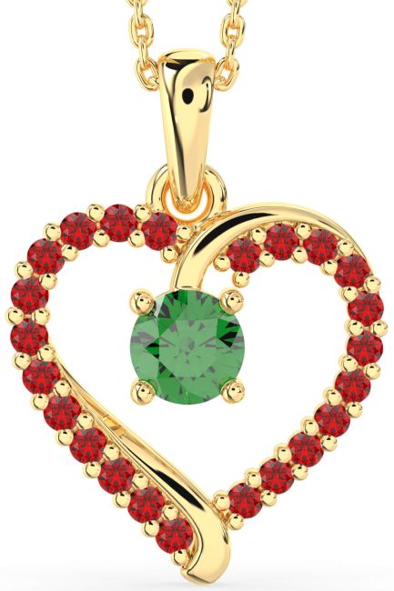 Emerald & Ruby Gold Silver Heart Necklace