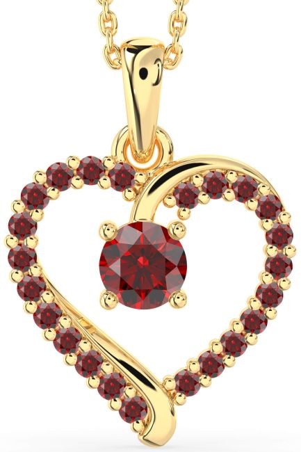 Garnet Gold Silver Heart Necklace