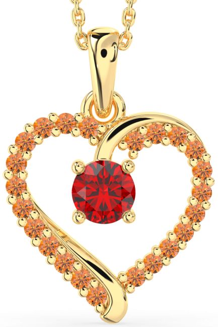 Ruby & Citrine Gold Silver Heart Necklace