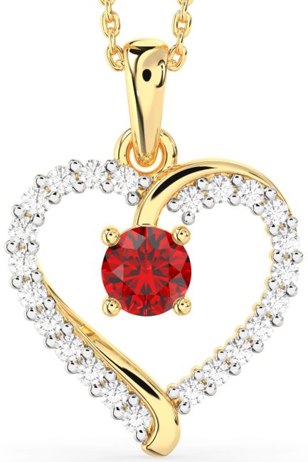 Diamond & Ruby Gold Silver Heart Necklace