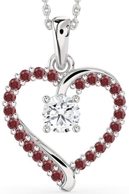 Diamond & Garnet Silver Heart Necklace