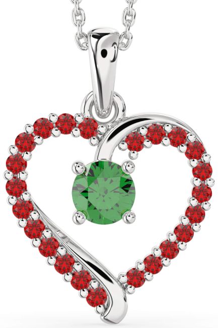Emerald & Ruby Silver Heart Necklace