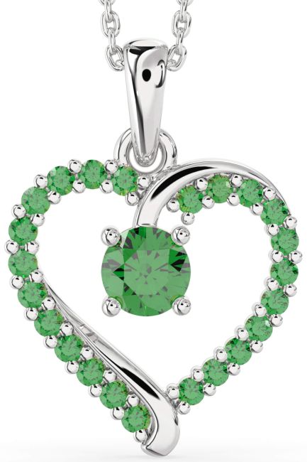Emerald Platinum Heart Necklace