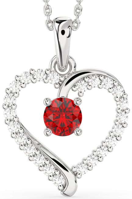 Diamond & Ruby Platinum Heart Necklace