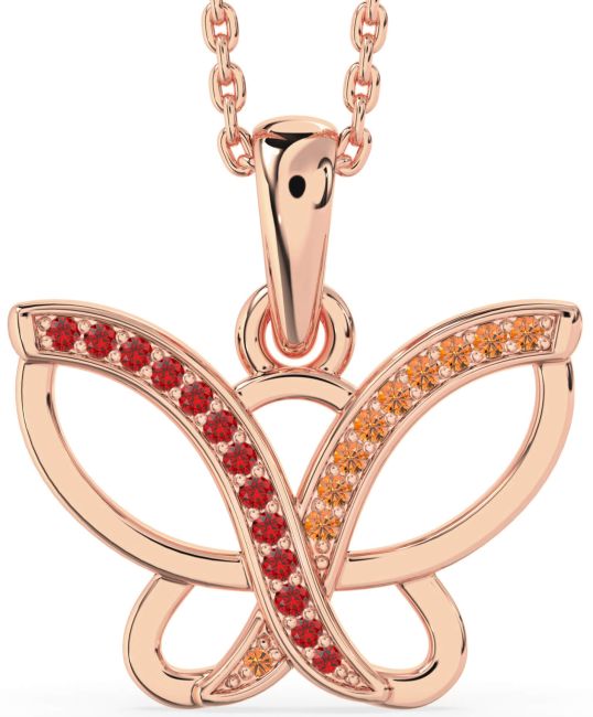 Ruby & Citrine Rose Gold Butterfly Necklace