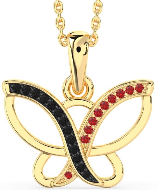 Black Diamond & Ruby Gold Butterfly Necklace