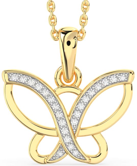 Diamond Gold Silver Butterfly Necklace