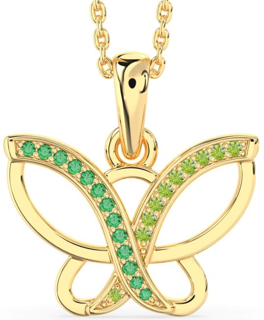 Emerald & Peridot Gold Butterfly Necklace