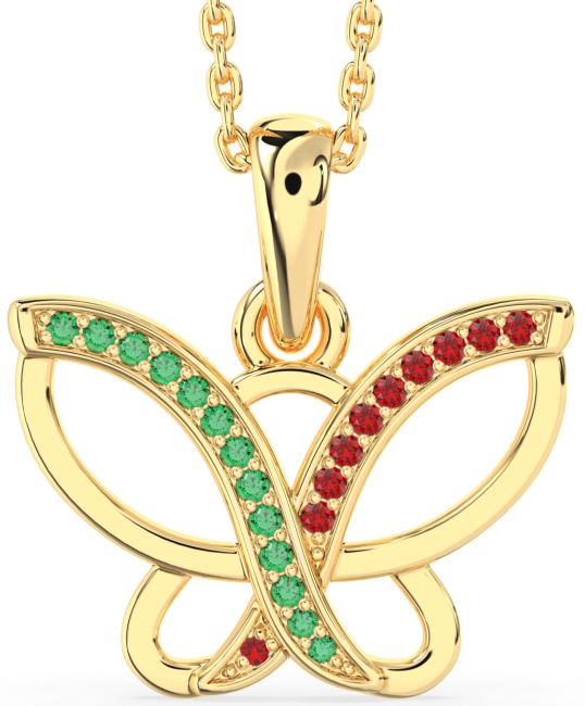 Emerald & Ruby Gold Butterfly Necklace