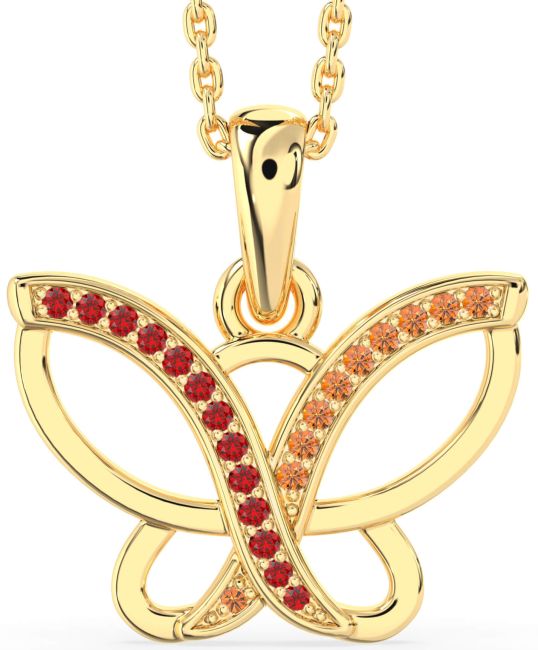 Ruby & Citrine Gold Butterfly Necklace
