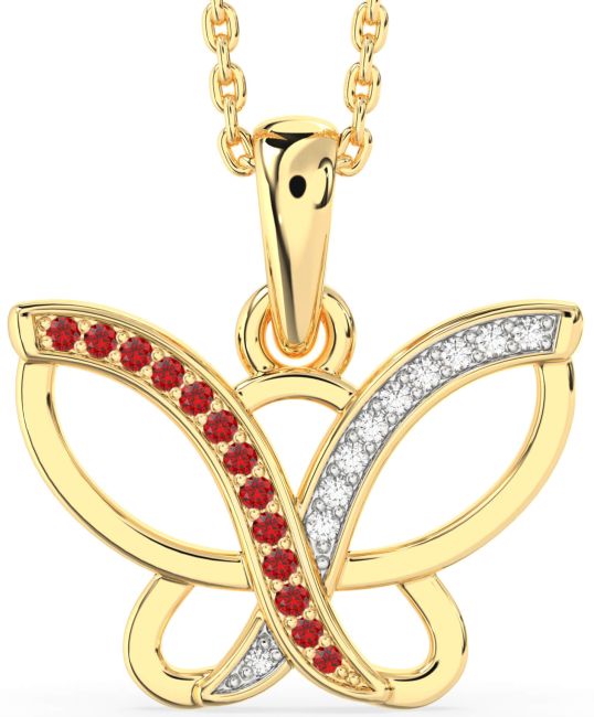 Diamond & Ruby Gold Butterfly Necklace